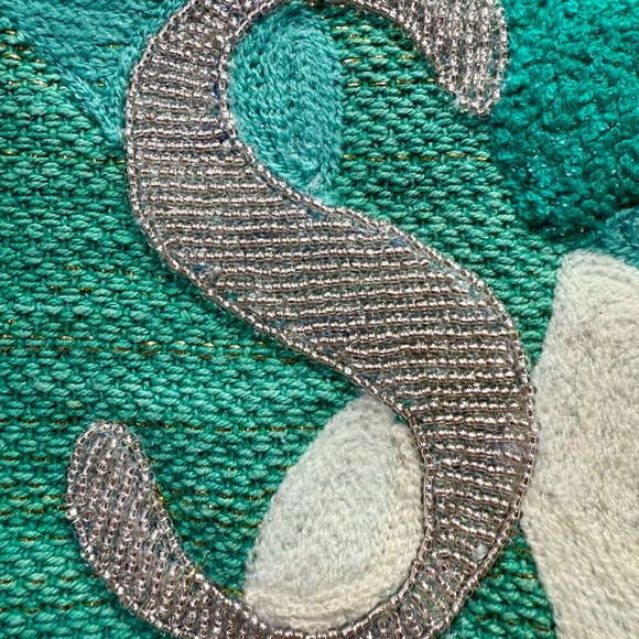 America & Beyond Monogram Pouch Beaded “S” Tufted Embroidery Clutch Wristlet